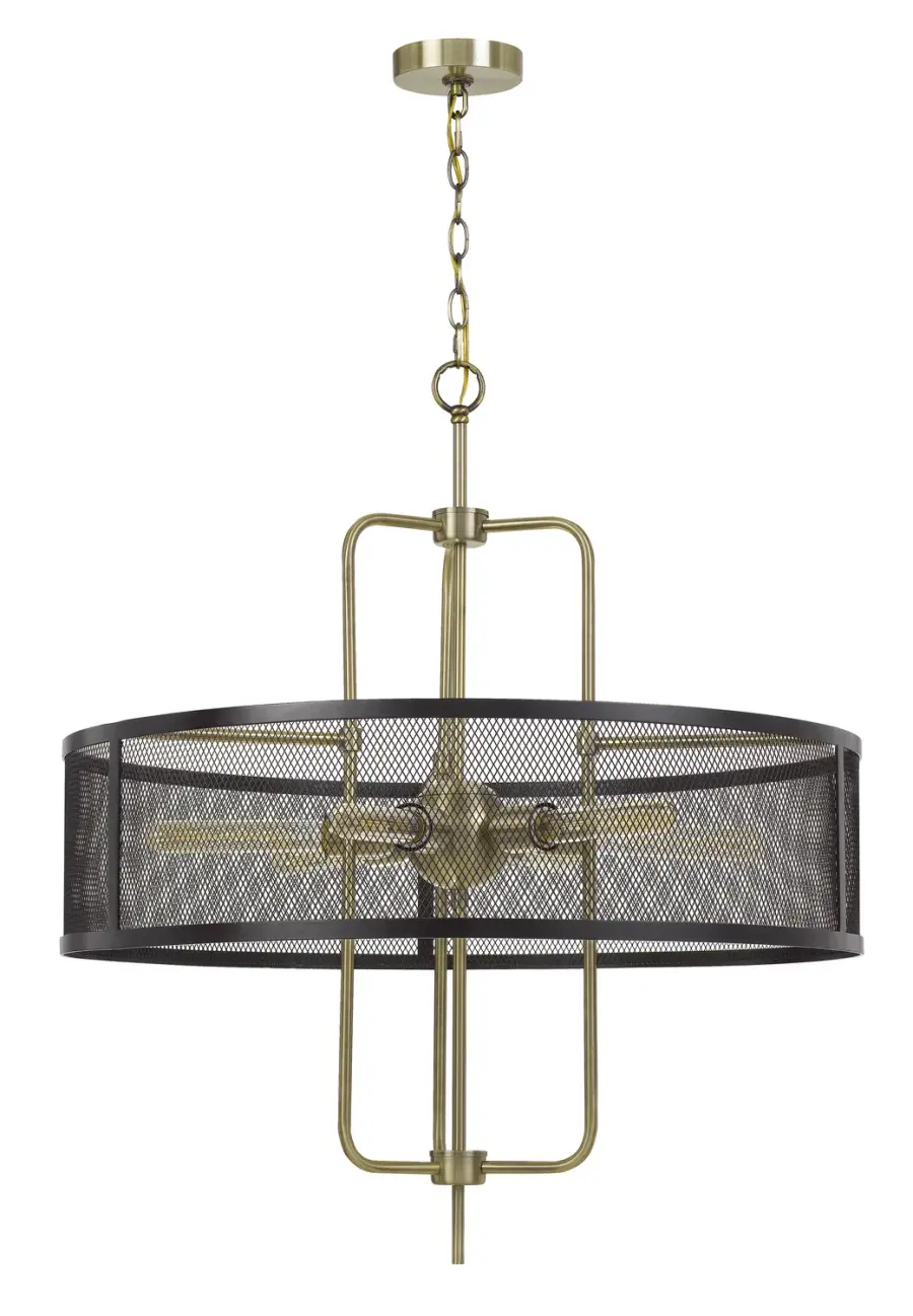 Leiden Six Light Chandelier in Antique Brass and Black