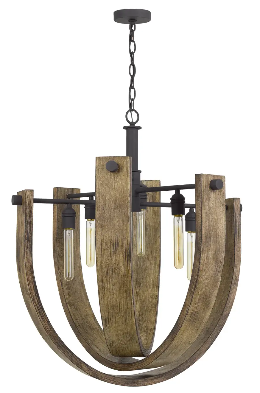 Padova Six Light Chandelier in Light Oak and Iron