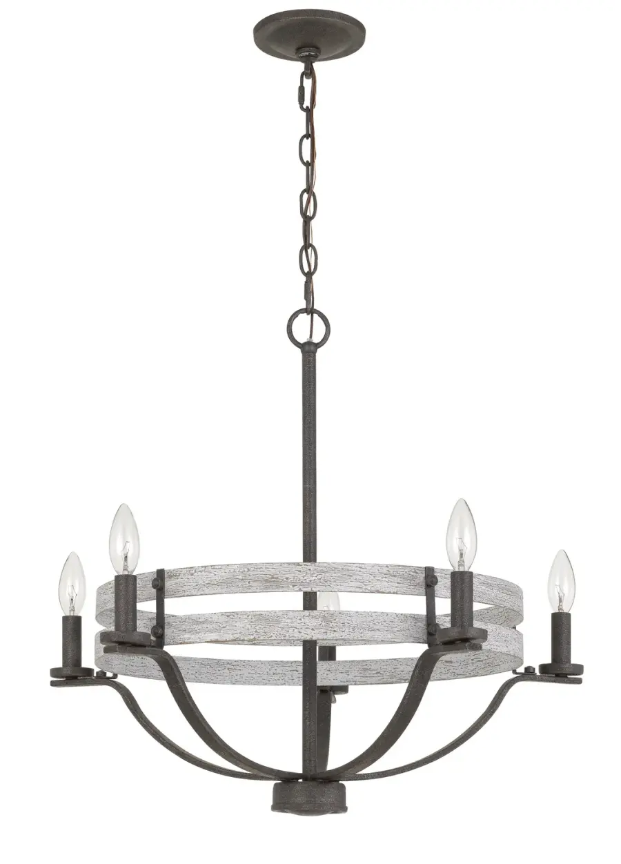 Brig Five Light Chandelier in Natural Wood and Iron