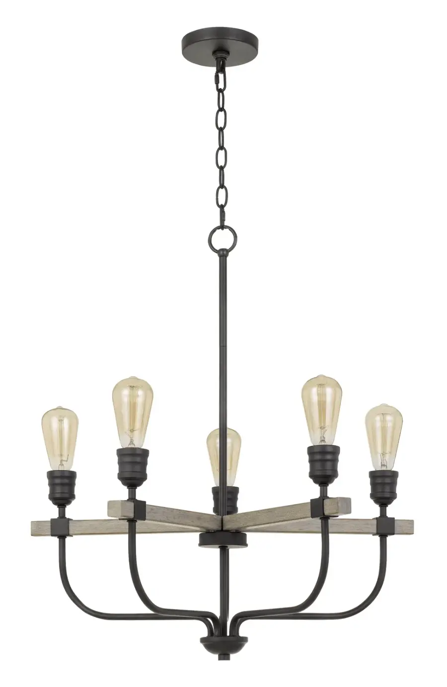 Sion Five Light Chandelier in Natural Wood and Iron