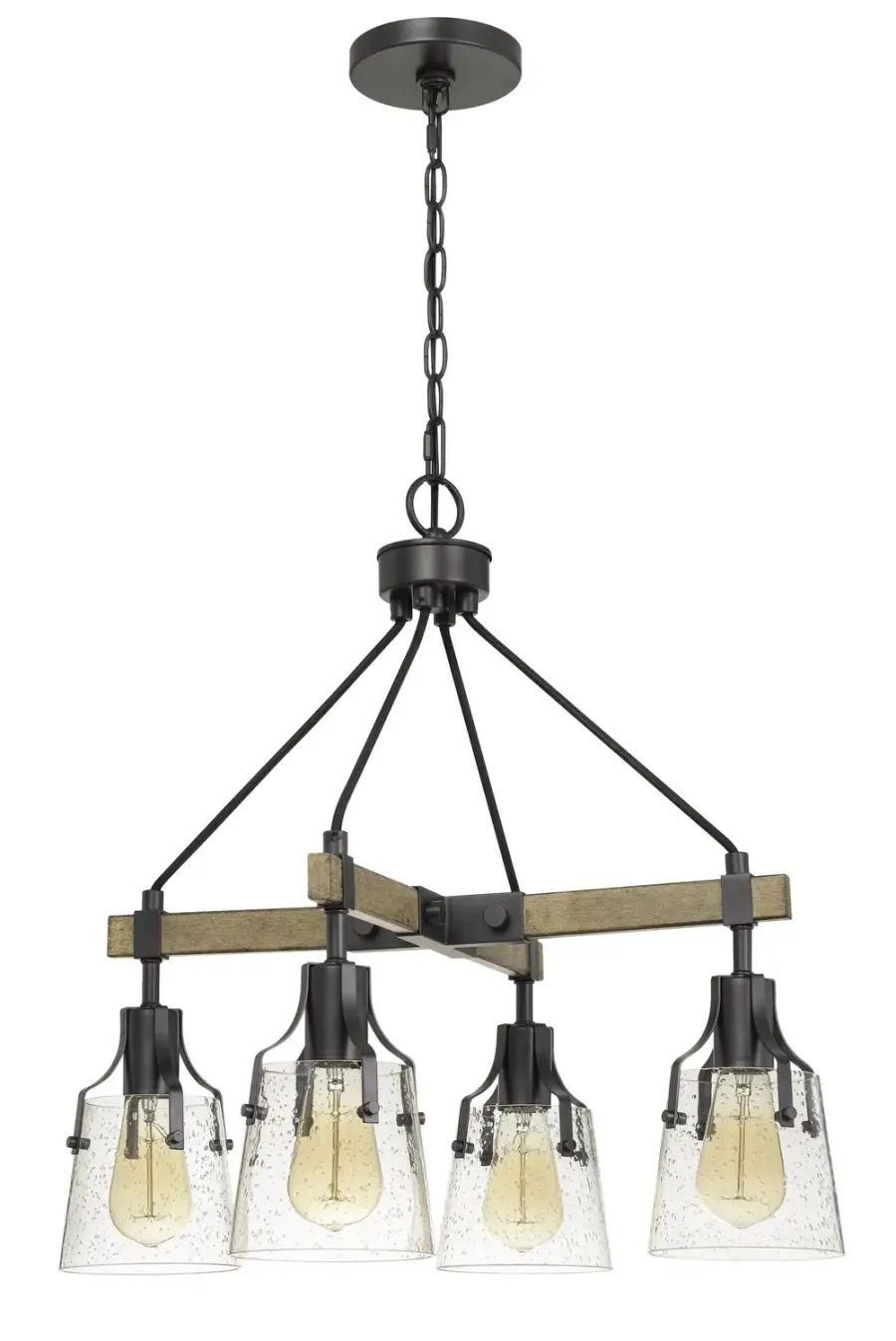 Aosta Four Light Chandelier in Wood and Iron