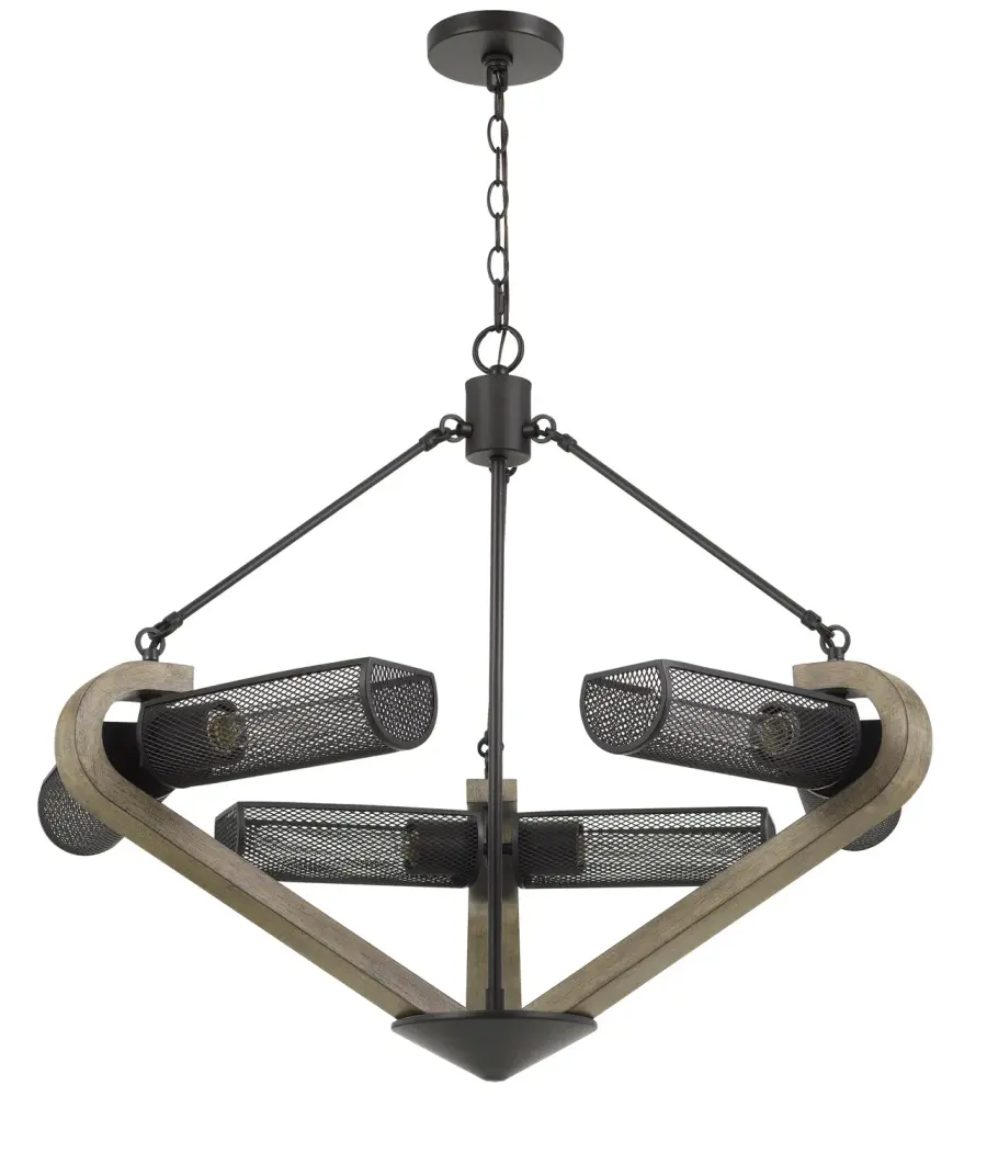 Baden Six Light Chandelier in Wood and Iron
