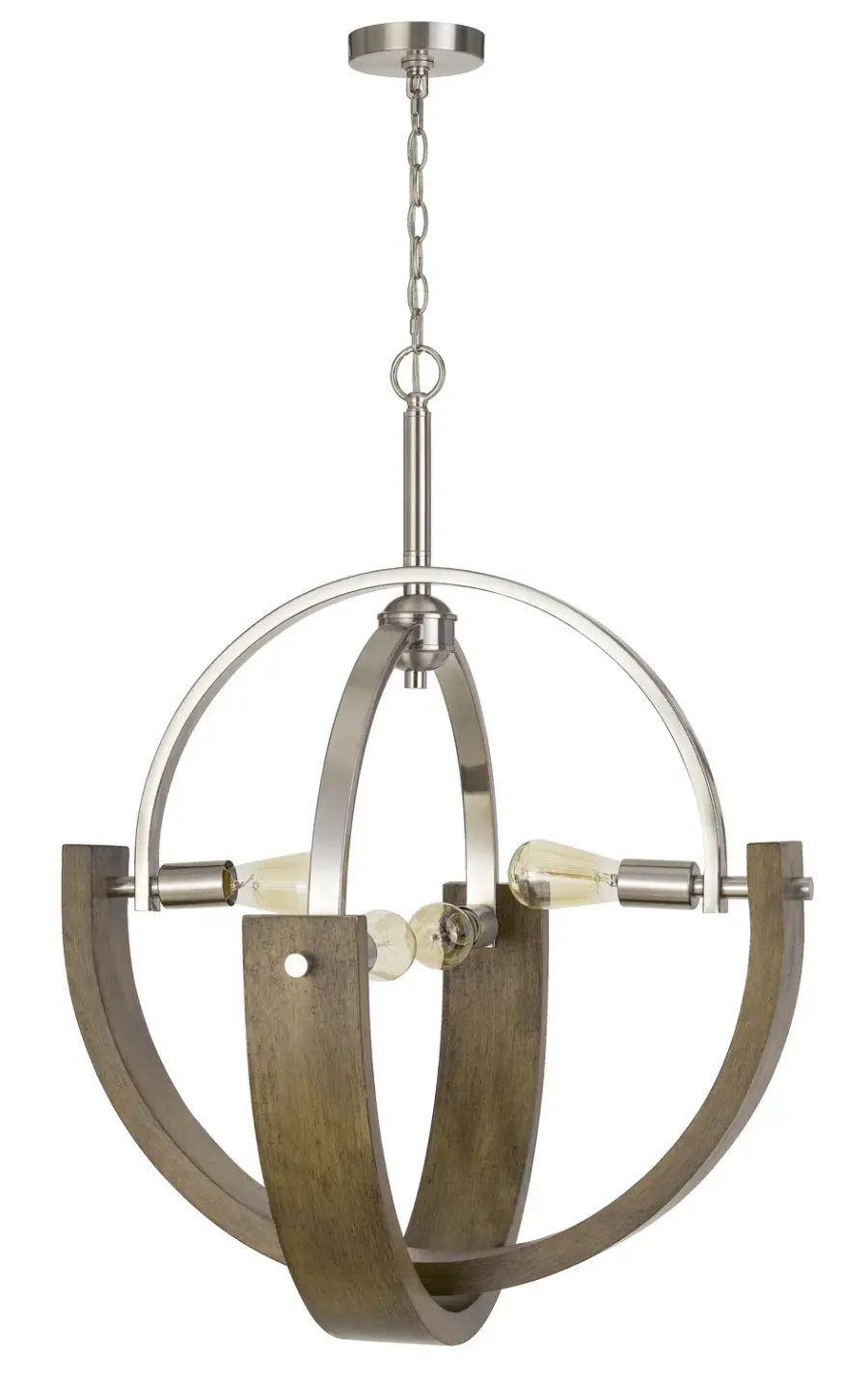 Rauma Four Light Chandelier in Wood and Brushed Steel