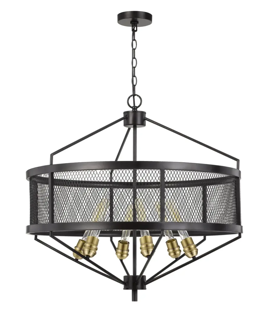 Halle Six Light Chandelier in Black and Antique Brass