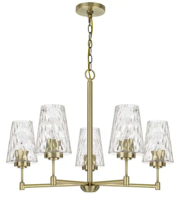 The Crestwood chandelier brings timeless elegance with its five-light design and warm antique brass finish. Perfect for traditional and transitional spaces, it provides ample illumination while serving as a sophisticated focal point.