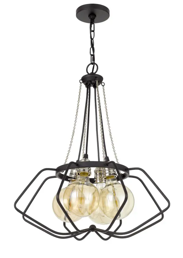 The Laude chandelier makes a dramatic impact with its substantial 47-foot length and sophisticated two-tone finish. Four lights provide ample illumination while the black and chrome combination adds modern edge to any space.