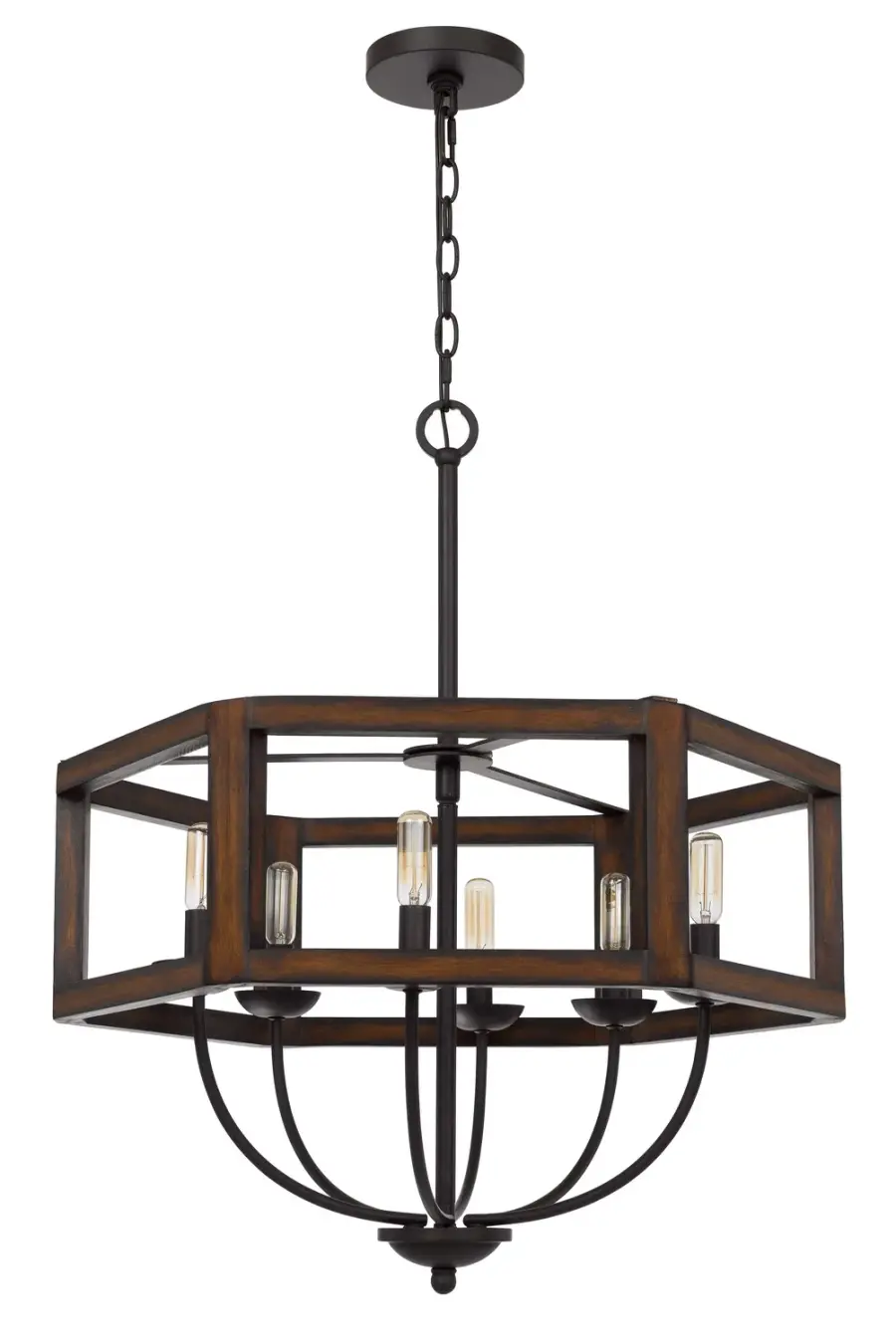 Expansive Farmhouse Chandelier with Natural Oak Warmth