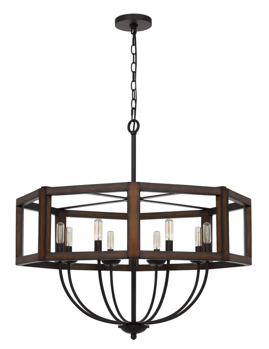 Expansive Farmhouse Chandelier with Natural Oak Warmth