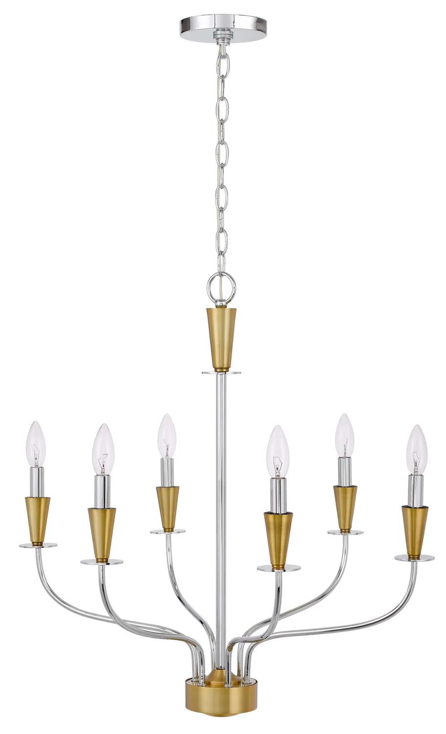Weston Six Light Chandelier in Chrome and Satin Brass