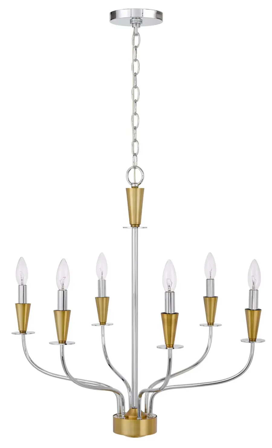 Weston Six Light Chandelier in Chrome and Satin Brass