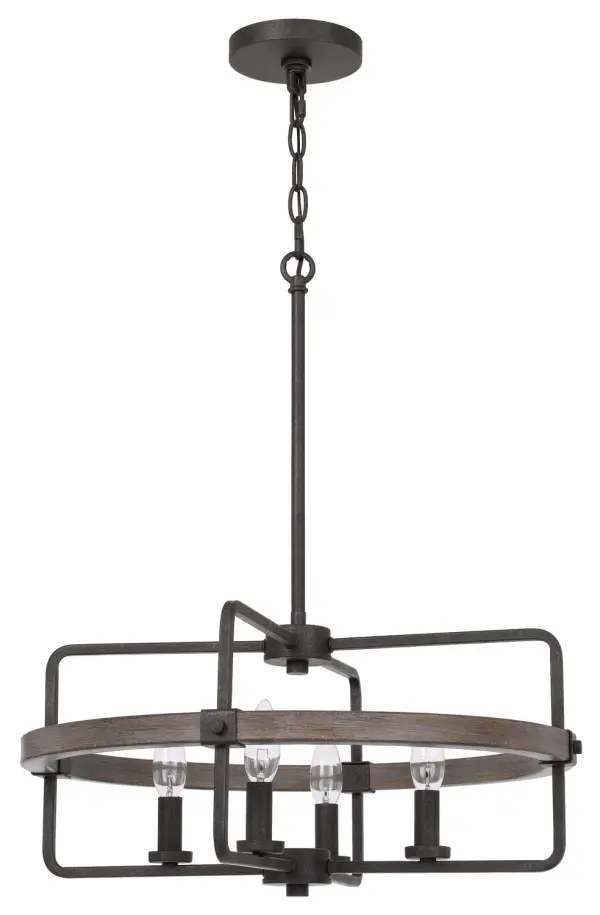 The Rawlins chandelier brings authentic blacksmith-inspired character to your space with its handcrafted Black Smith finish. Four lights provide ample illumination while the industrial aesthetic adds bold visual interest.