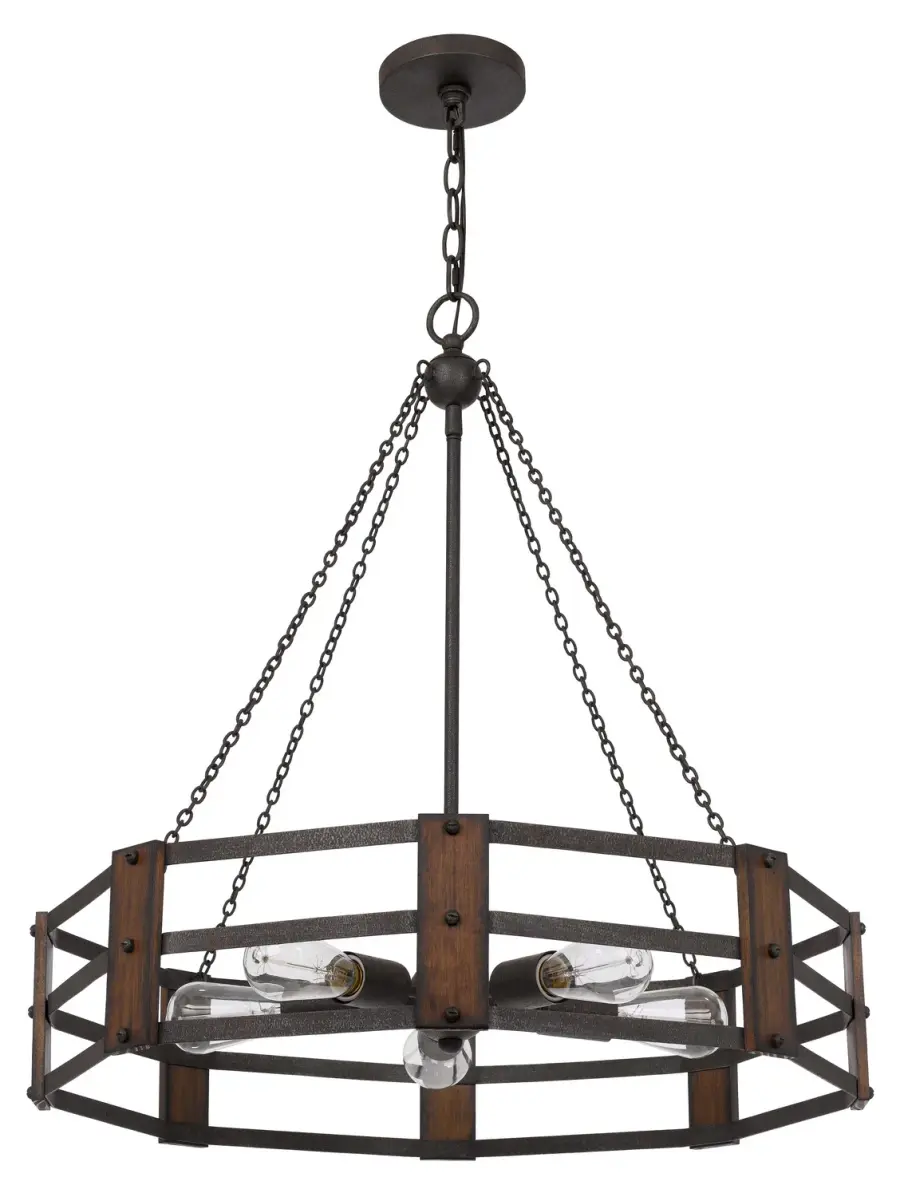 Stunning Farmhouse Linear Chandelier with Rustic Oak and Iron Details