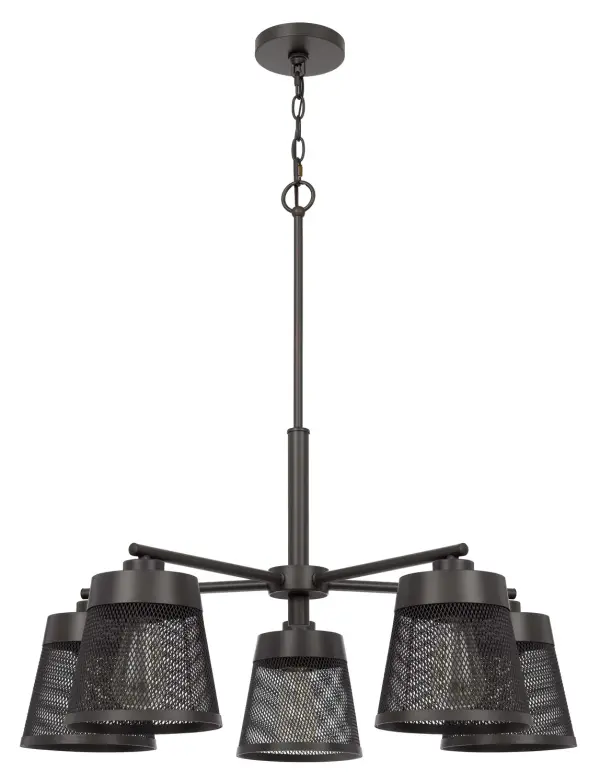 The Hampton chandelier makes a striking statement with its 50-foot linear design and industrial mesh detailing. Five lights provide ample illumination while the matte black finish adds modern edge to any space.