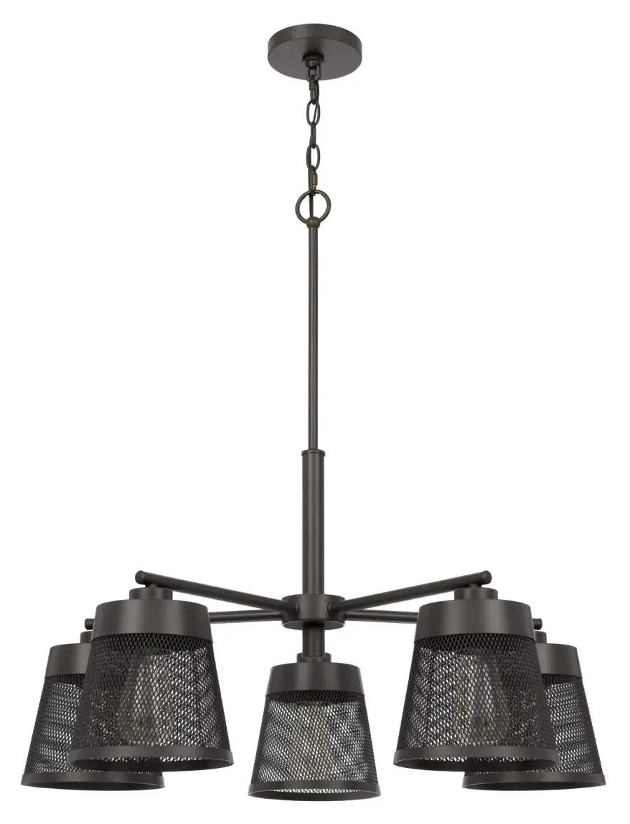 Hampton Five Light Chandelier in Matte Black with Mesh