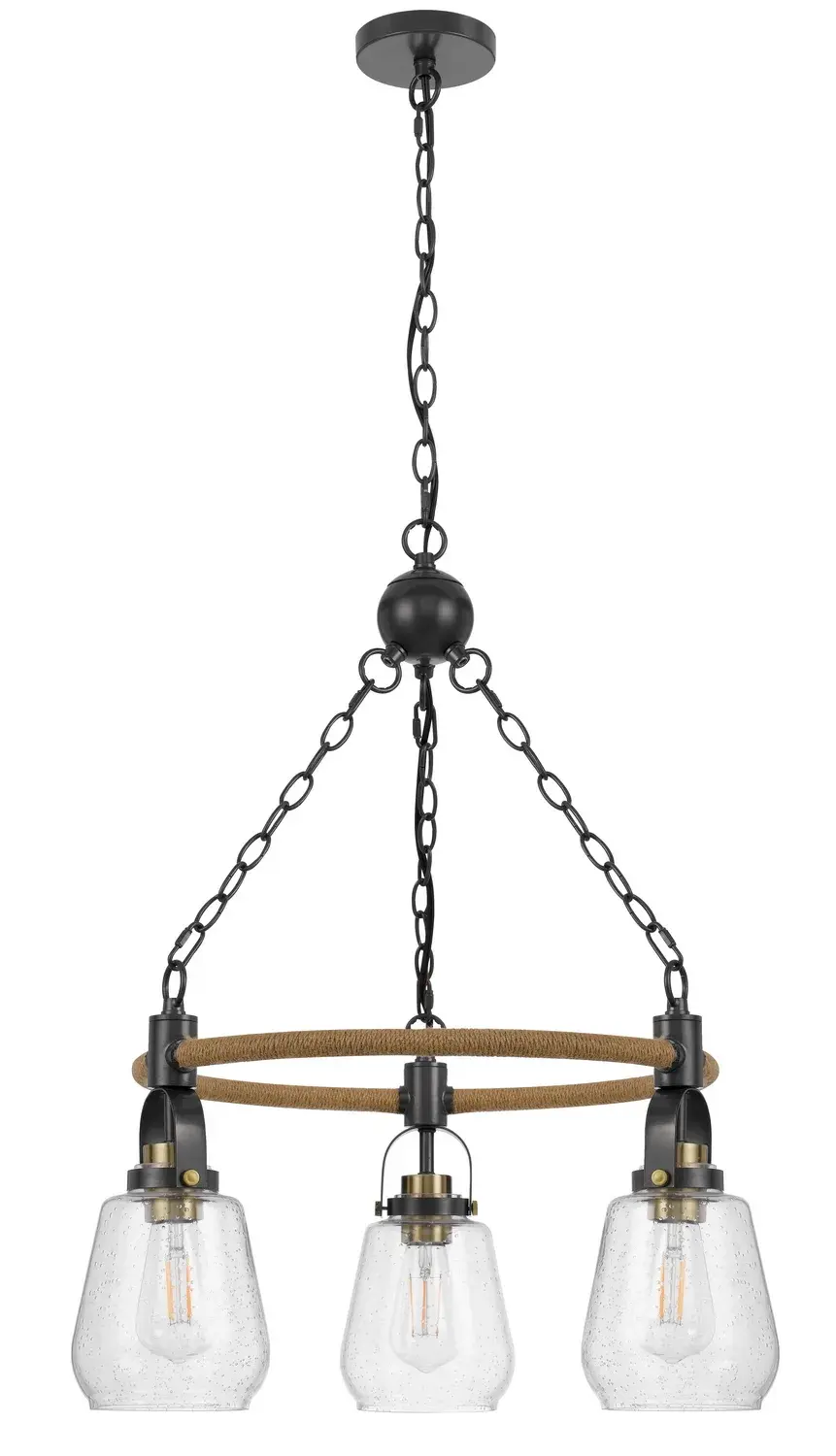 Kavala Three Light Chandelier in Burlap and Antique Brass