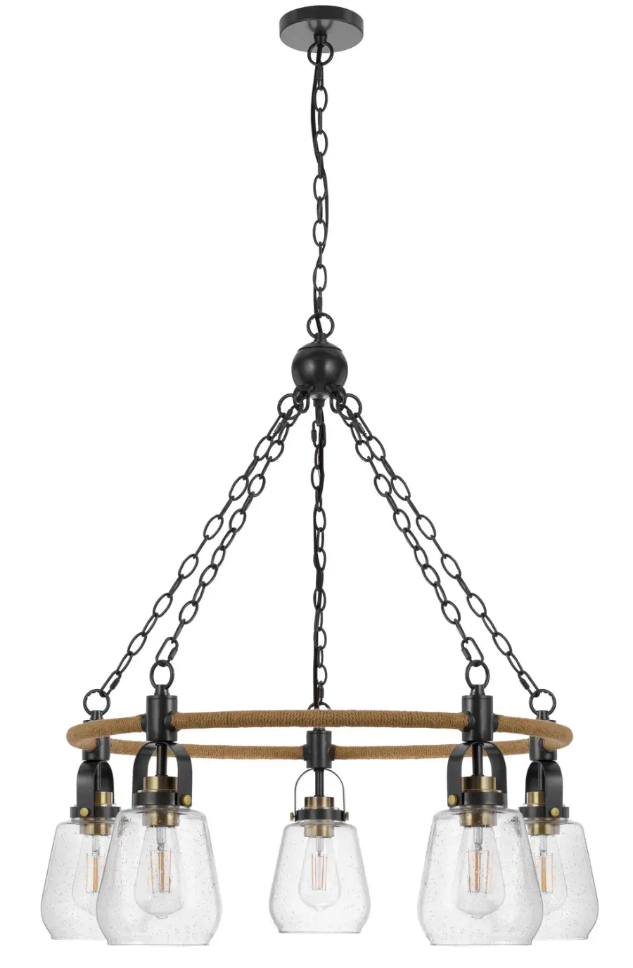 Kavala Five Light Chandelier in Burlap and Antique Brass