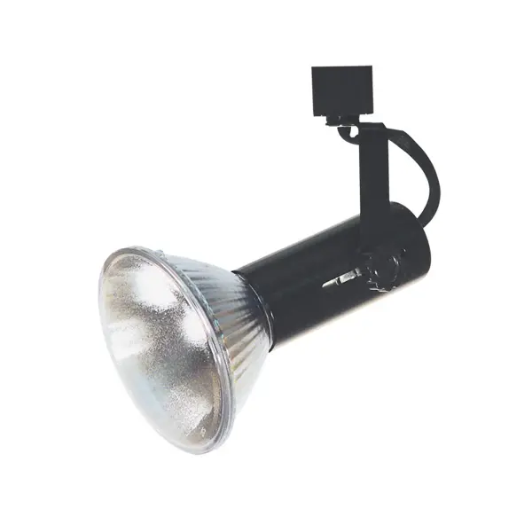 This universal PAR track fixture offers exceptional flexibility with 355-degree rotation and 30-degree tilt adjustment. Durable metal construction in black finish provides reliable performance for accent and task lighting applications.