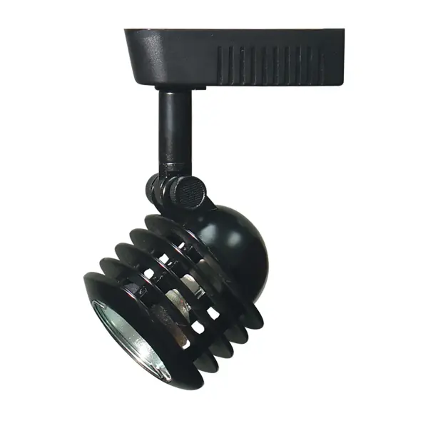 Compact adjustable track fixture offering exceptional directional control with 355-degree rotation and 30-degree tilt. Durable metal construction in black finish provides flexible accent lighting for residential and commercial spaces.