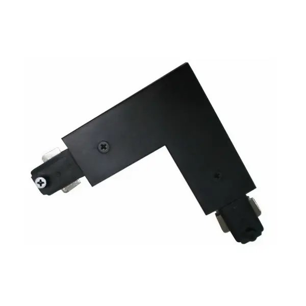 Durable plastic L-shaped connector designed for H-type three-wire single circuit track systems. Creates clean 90-degree angles in track layouts with minimal profile at just 0.8 inches height.