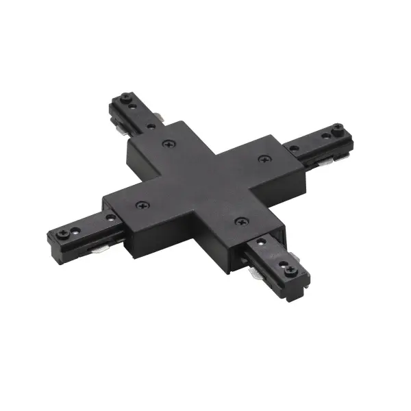 Durable plastic X connector enables flexible track lighting configurations with three-wire single circuit compatibility. Creates intersection points for expanding track layouts in any direction.