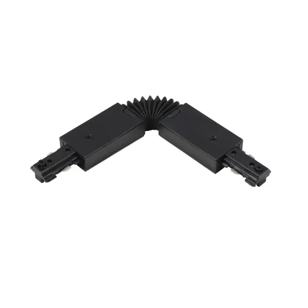 This durable plastic flex connector enables flexible configuration of H-type three-wire single circuit track lighting. Pre-assembled and ready to install, it provides reliable electrical connection for track systems.