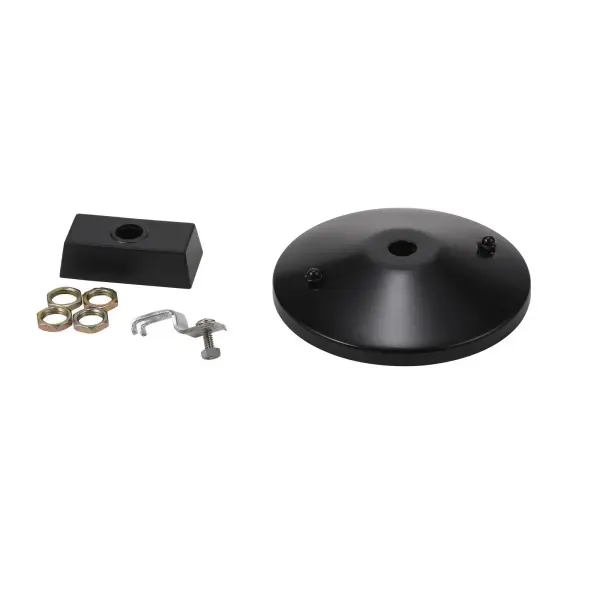 Durable plastic ceiling plate designed specifically for Cal HT-294 threaded pole pendant installations in drop ceiling applications. Features a 5-inch base diameter with 1-inch height profile for clean integration.