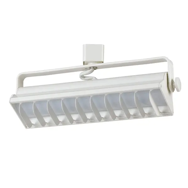 This 20W integrated LED track fixture delivers 1320 lumens of cool 4000K light with 180-degree rotation for flexible accent and wall washing. Dimmable with Lutron controls and durable metal construction in clean white finish.