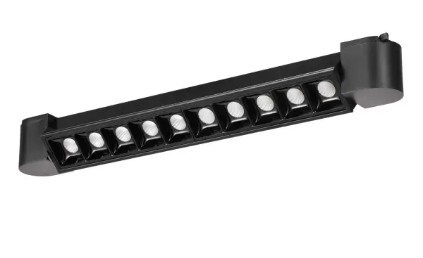 This sleek black LED track fixture delivers 20W of integrated LED lighting with full dimming capability using Lutron dimmers. Its compact profile and adjustable design make it ideal for accent and task lighting applications.