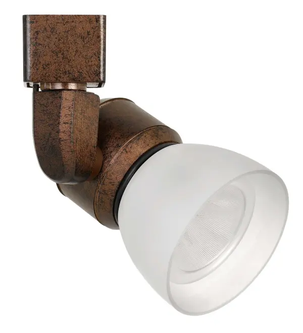 Energy-efficient 10W integrated LED track fixture featuring a distinctive rust finish. Compact design ideal for accent and task lighting in residential and commercial spaces with modern industrial aesthetics.