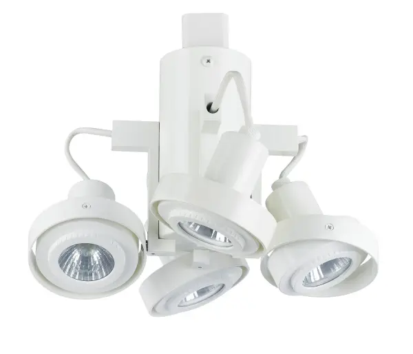 This compact white track fixture offers four adjustable light heads, perfect for accent lighting and task illumination. The clean contemporary design works in both residential and commercial settings.