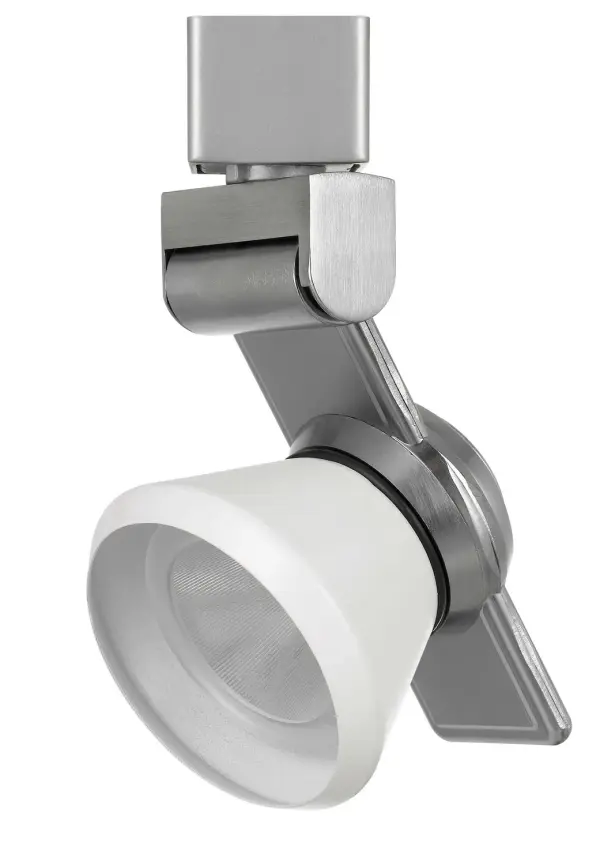 This compact LED track fixture delivers focused, adjustable lighting with integrated 12W LED technology. The brushed steel finish provides a clean, contemporary look that complements modern interiors.