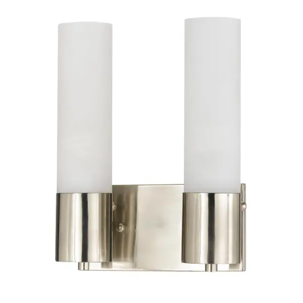 This brushed steel wall sconce features dual glass cylinder shades and energy-efficient GU24 bulbs. Its compact 11.25" height and modern design make it ideal for bathrooms, hallways, and bedrooms where clean lines and functional lighting are essential.