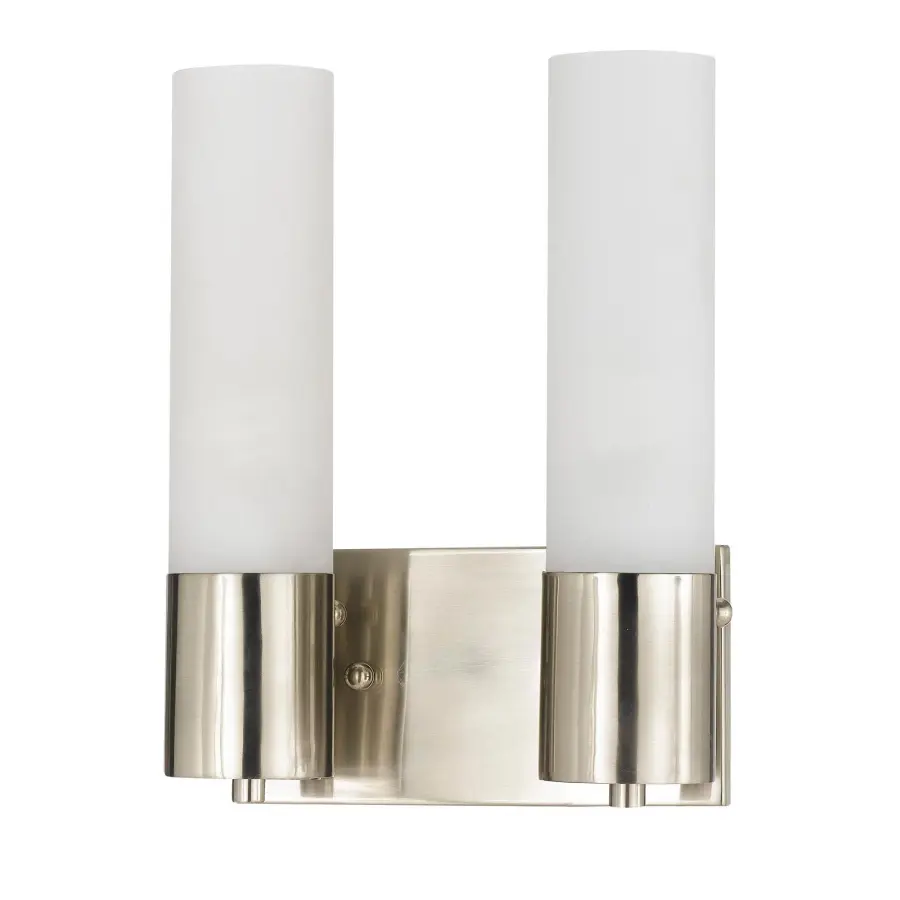 Double Cylinder Glass Wall Sconce in Brushed Steel
