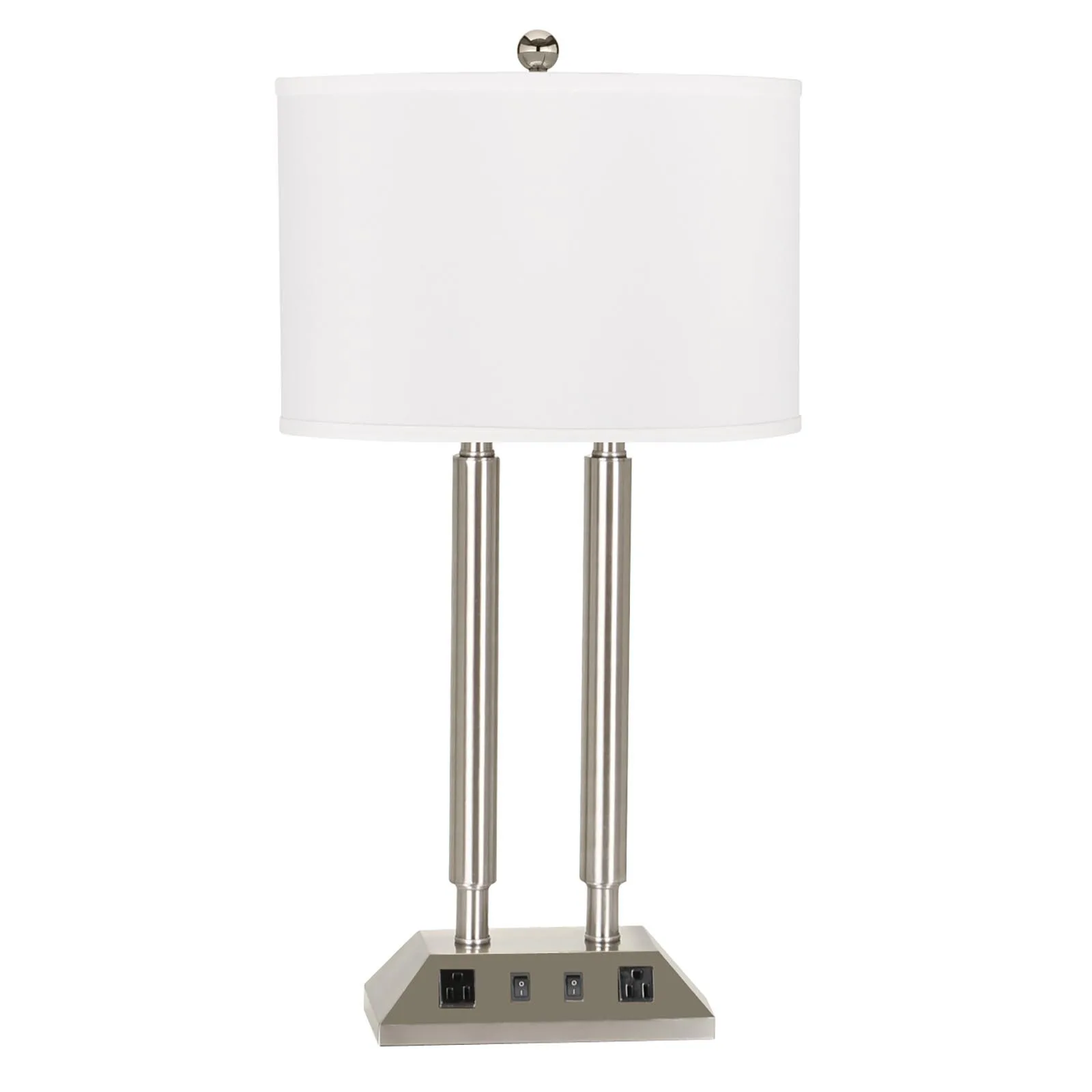 Brushed Steel Desk Lamp with Dual Outlets