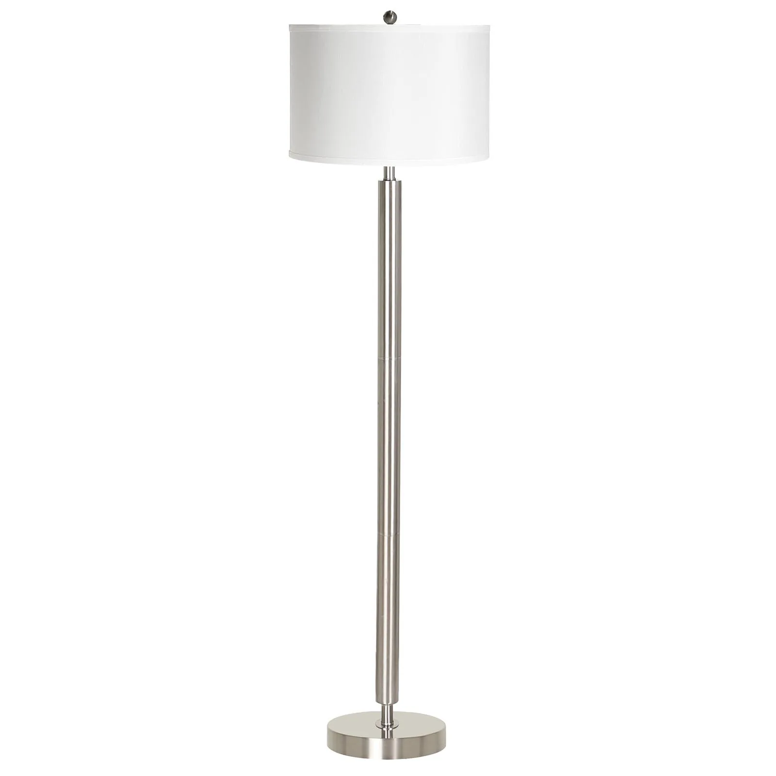 Brushed Steel Floor Lamp with White Drum Shade