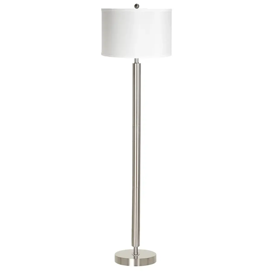 Brushed Steel Floor Lamp with White Drum Shade
