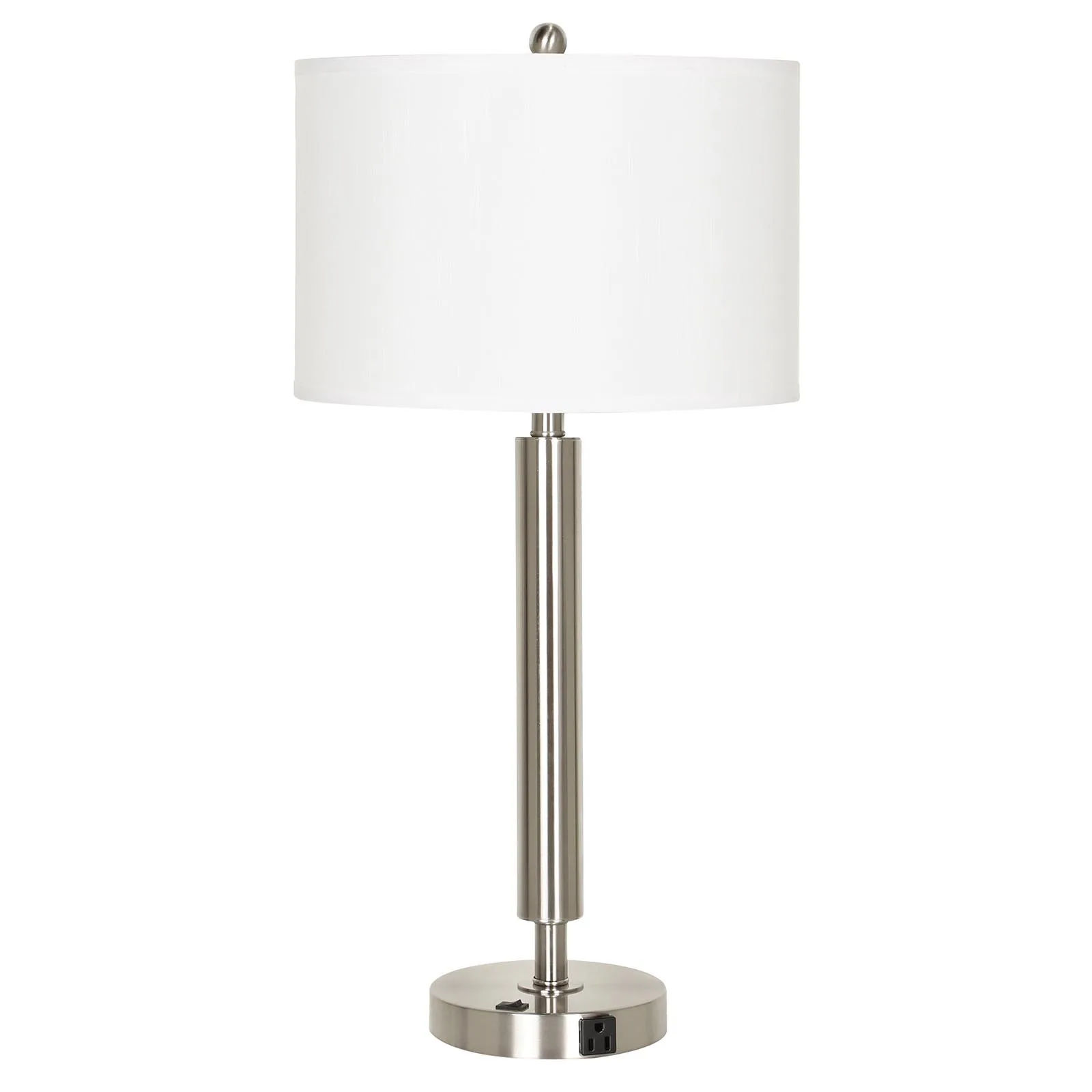 30" Brushed Steel Metal Table Lamp with Outlet and Switch