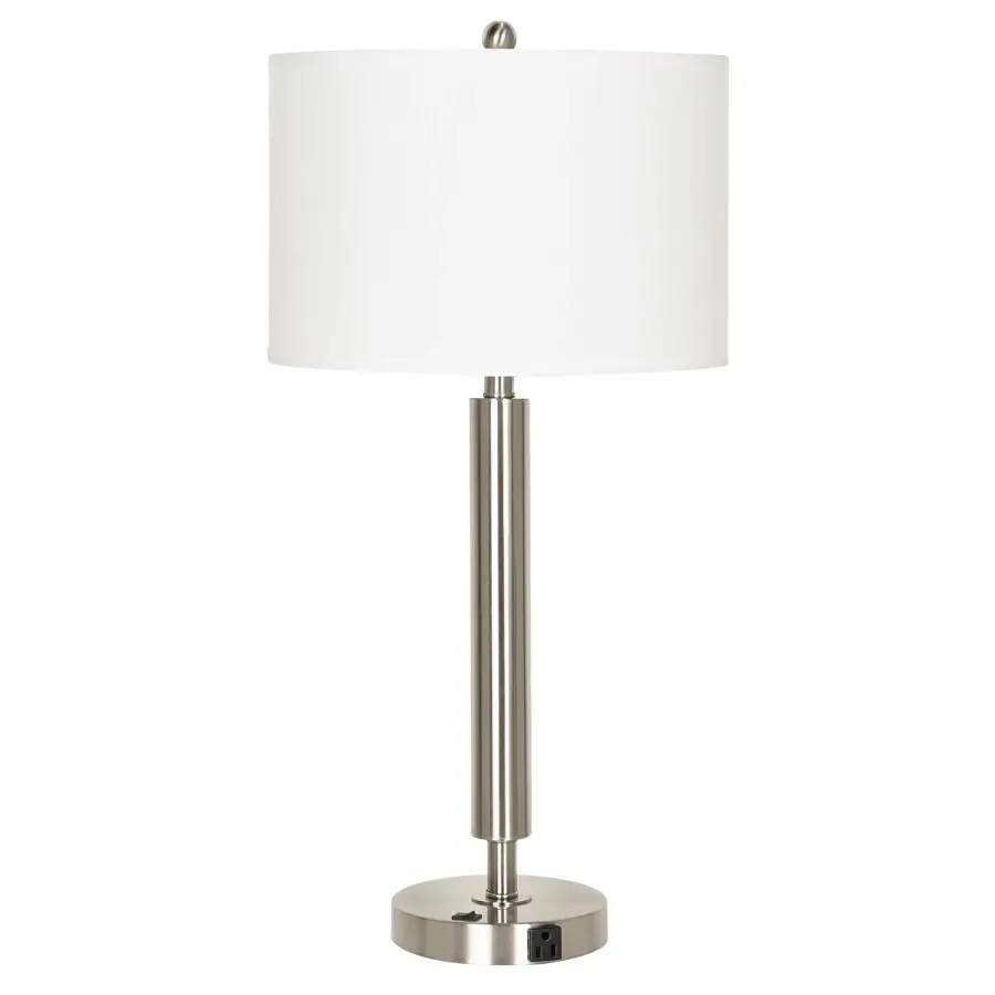 30" Brushed Steel Metal Table Lamp with Outlet and Switch