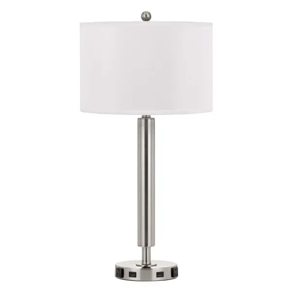 This 30-inch metal nightstand lamp combines practical lighting with modern convenience, featuring 2 USB ports and 2 power outlets built into the base. Perfect for bedside use with easy rocker switch control.