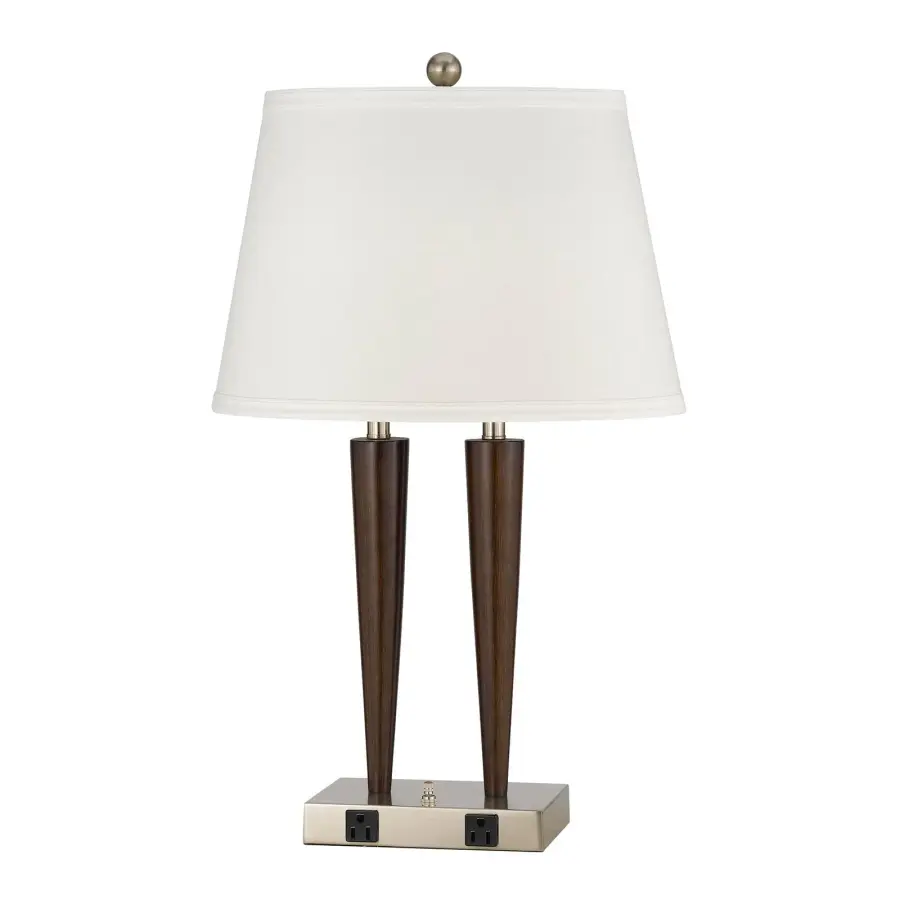 Espresso & Brushed Steel Desk Lamp with Dual Outlets