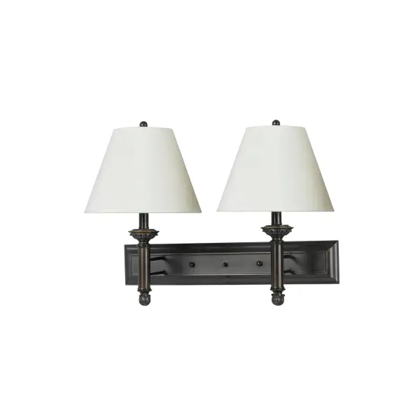 This traditional wall sconce combines durable metal construction with a fabric shade for warm, ambient lighting. Features easy-access push button control on the base plate, making it ideal for bedside or hospitality applications.