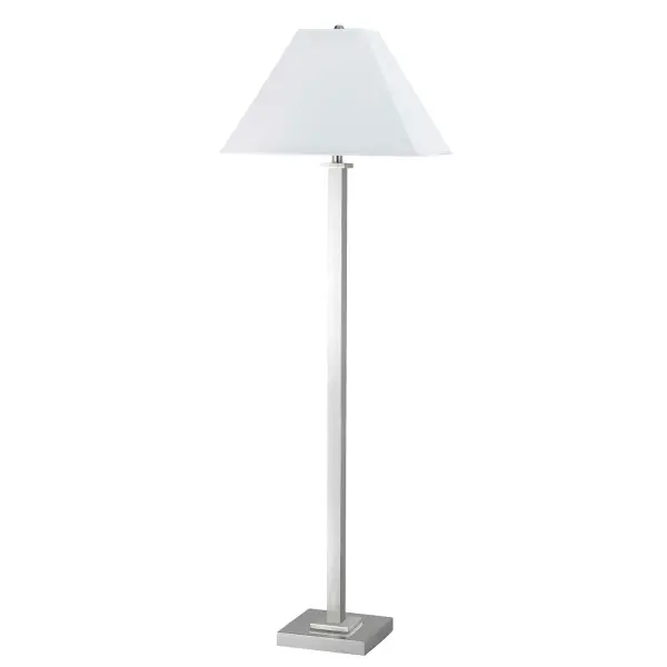 A practical 59-inch tall floor lamp featuring durable metal construction in a sleek chrome finish. The convenient push switch on the neck allows easy operation, while the spider-type shade provides directed lighting.