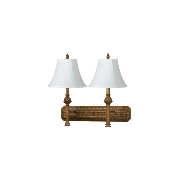 This traditional wall lamp features a durable metal and resin construction with an elegant antique gold finish. The fixed arm design with fabric shade provides focused task lighting, perfect for reading nooks or bedside applications.