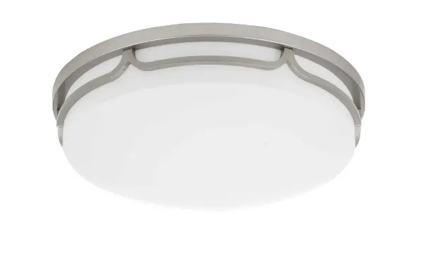 This compact 14-inch flush mount delivers efficient integrated LED lighting in a minimalist painted steel design. Perfect for rooms with lower ceilings or where a streamlined aesthetic is desired.