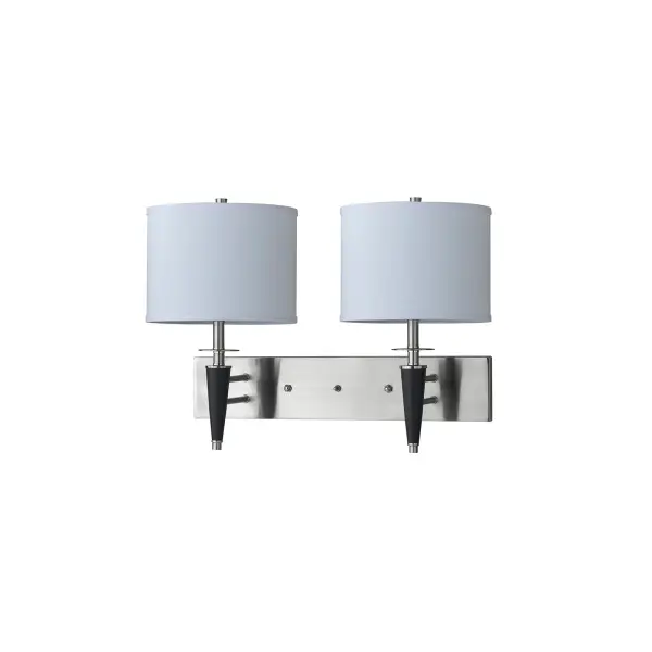 Brushed Steel and Black Swing Arm Wall Lamp with Fabric Shade