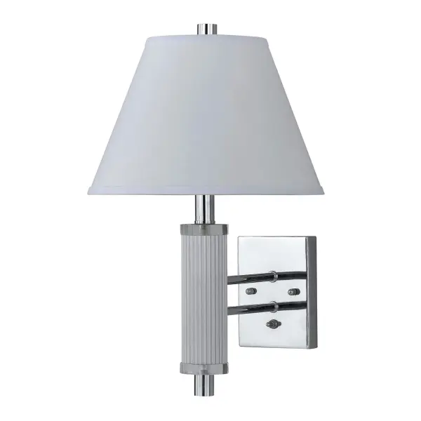 This practical 60W wall lamp combines durable metal construction with a soft fabric shade. The integrated push button switch on the base provides easy on/off control without reaching for a wall switch, making it ideal for bedside or reading applications.