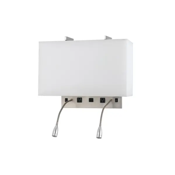 This practical wall lamp combines ambient lighting with a dedicated LED reading light, perfect for bedside or task lighting applications. The gooseneck design allows precise light positioning while the dual 60W bulbs provide ample room illumination.