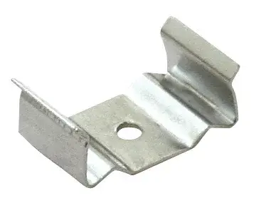 Durable brushed steel mounting clip designed for flat surface installation of LTLS Series lighting fixtures. Compact and functional hardware component for secure fixture mounting.