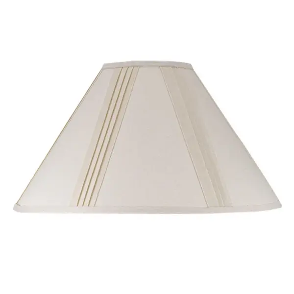 This 19-inch diameter off-white linen shade features sophisticated side pleating and wrapped linen ribbon construction. The spider-style fitter ensures easy installation on most table lamps, while the neutral tone complements any décor. - alternate view