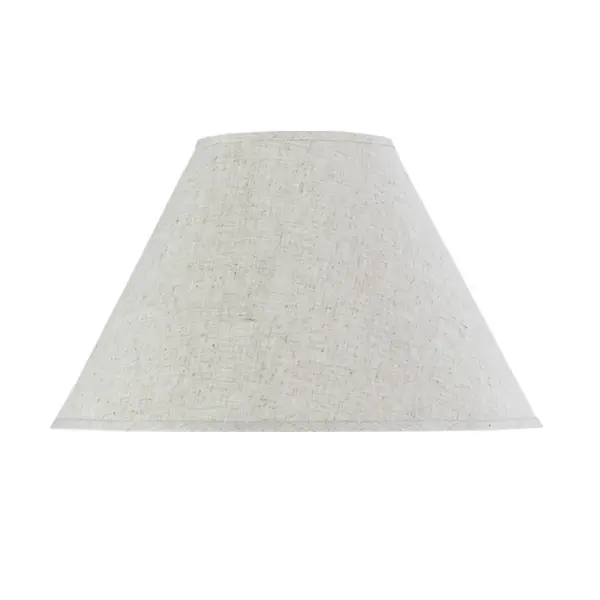 This 18-inch round linen shade offers timeless elegance with its beige fabric and rolled trim. The spider-style fitting ensures easy installation on most table and floor lamps. Lightweight construction ships flat for convenience. - alternate view